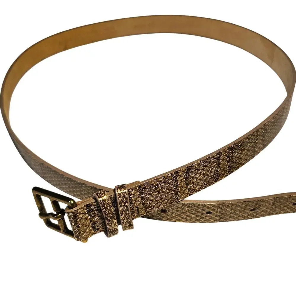 J Crew Tan Snake Embossed Leather Belt Women's Size Small Neutral Work Office